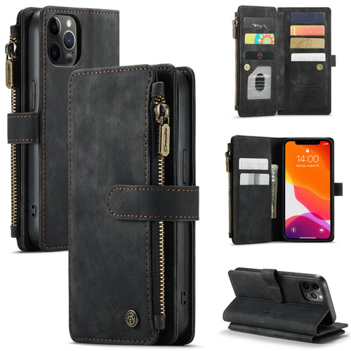 iPhone 12 / 12 Pro CaseMe C30 PU + TPU Multifunctional Horizontal Flip Leather Case with Holder & Card Slot & Wallet & Zipper Pocket - Black